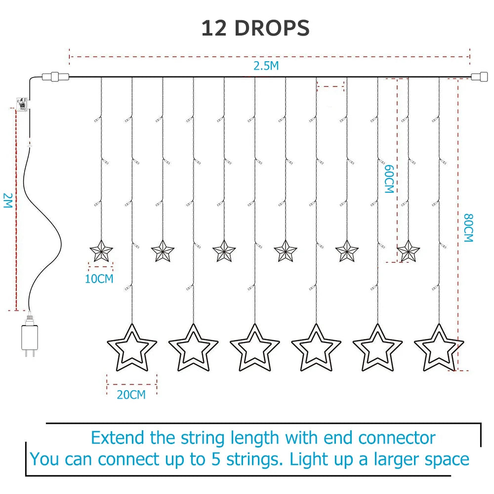 Luces de Navidad formas de estrellas de 2.5 metros con 8 modos