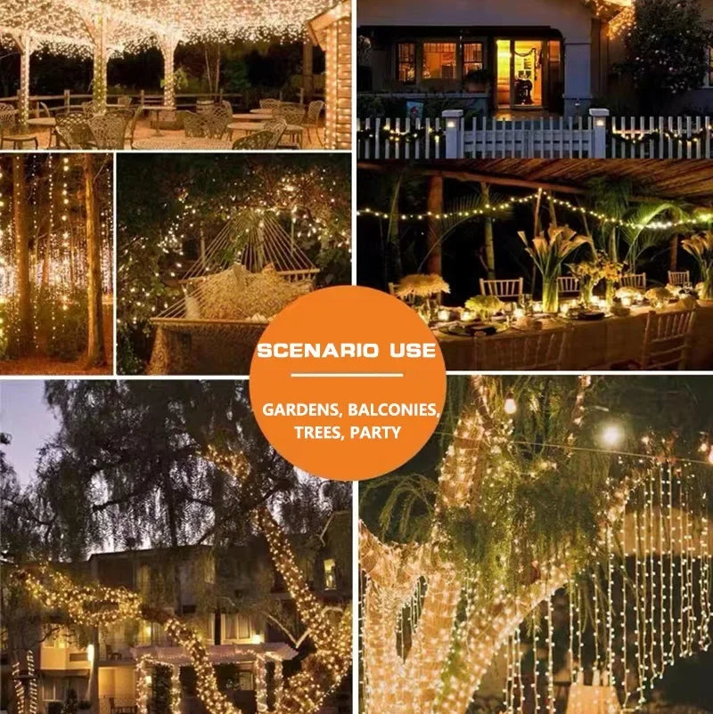 Luces solares de 32M/22M/12M/7M 8 modos LED, impermeable, decoración de jardín