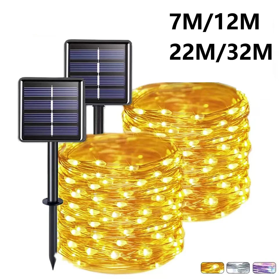 Luces solares de 32M/22M/12M/7M 8 modos LED, impermeable, decoración de jardín